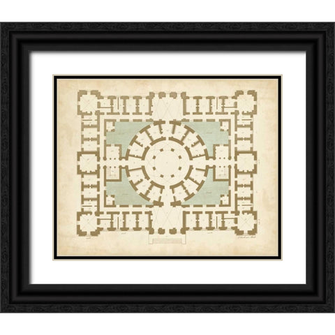 Plan in Taupe and Spa II Black Ornate Wood Framed Art Print with Double Matting by Vision Studio