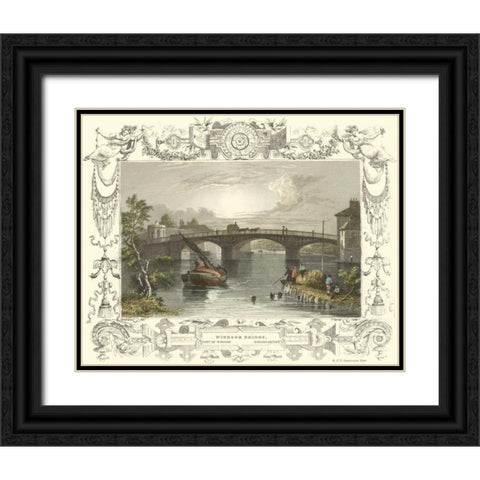 Windsor Bridge Black Ornate Wood Framed Art Print with Double Matting by Tombleson