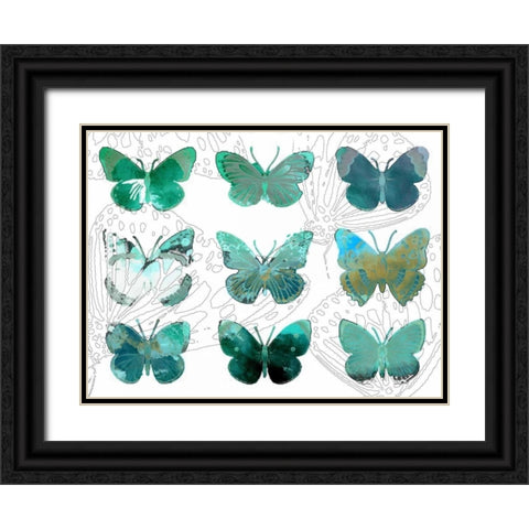Layered Butterflies I Black Ornate Wood Framed Art Print with Double Matting by Jasper, Sisa