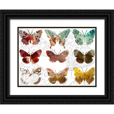 Layered Butterflies II Black Ornate Wood Framed Art Print with Double Matting by Jasper, Sisa