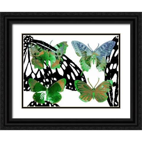 Layered Butterflies V Black Ornate Wood Framed Art Print with Double Matting by Jasper, Sisa