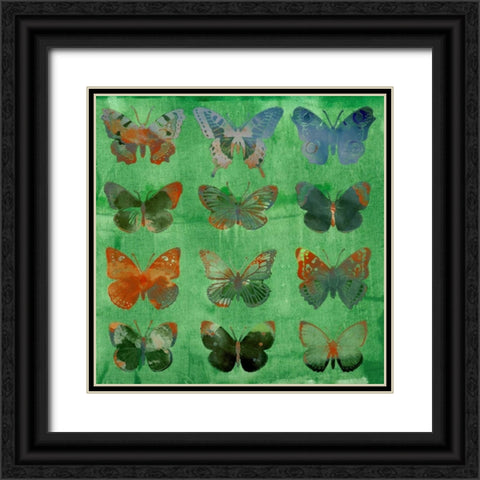 Butterflies on Green Black Ornate Wood Framed Art Print with Double Matting by Jasper, Sisa
