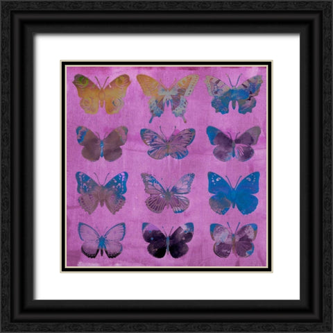 Butterflies on Magenta Black Ornate Wood Framed Art Print with Double Matting by Jasper, Sisa