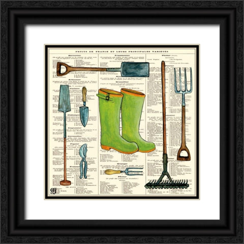 Garden Boots Black Ornate Wood Framed Art Print with Double Matting by Joyner, Ginny