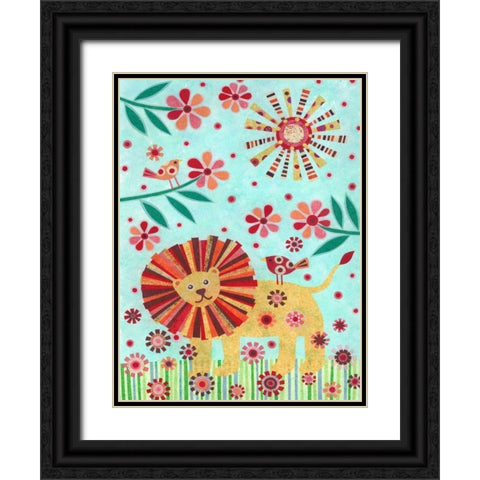 Lion and Birds Black Ornate Wood Framed Art Print with Double Matting by Conway, Kim