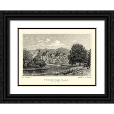 Pitchford Hall Black Ornate Wood Framed Art Print with Double Matting by Neale, J.P.