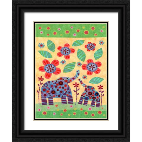 Elephant Pair Black Ornate Wood Framed Art Print with Double Matting by Conway, Kim