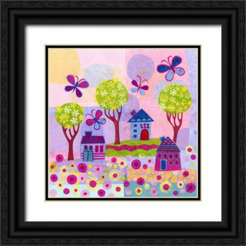 Springtime Houses Black Ornate Wood Framed Art Print with Double Matting by Conway, Kim