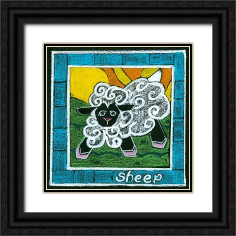 Whimsical Sheep Black Ornate Wood Framed Art Print with Double Matting by L. Choate