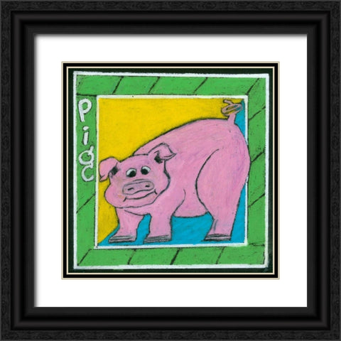 Whimsical Pig Black Ornate Wood Framed Art Print with Double Matting by L. Choate