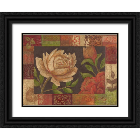 Floral Patchwork I Black Ornate Wood Framed Art Print with Double Matting by Meagher, Megan