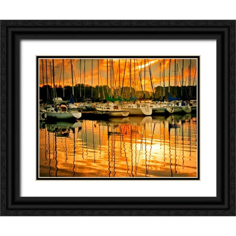Marina Sunrise I Black Ornate Wood Framed Art Print with Double Matting by Head, Danny