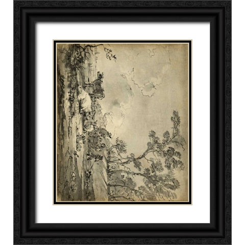 Pastoral Etching II Black Ornate Wood Framed Art Print with Double Matting by Unknown