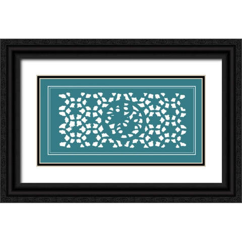 Shoji Screen in Teal II Black Ornate Wood Framed Art Print with Double Matting by Vision Studio