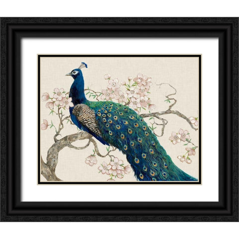 Peacock and Blossoms II Black Ornate Wood Framed Art Print with Double Matting by OToole, Tim