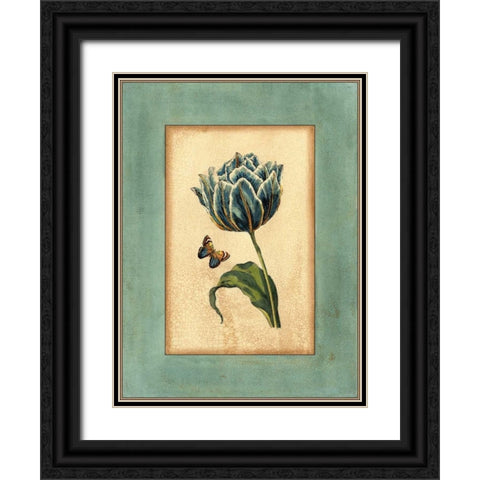 Crackled Spa Blue Tulip IV Black Ornate Wood Framed Art Print with Double Matting by Vision Studio