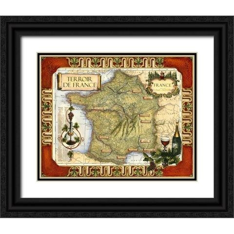 Wine Map of France on CGP Black Ornate Wood Framed Art Print with Double Matting by Unknown