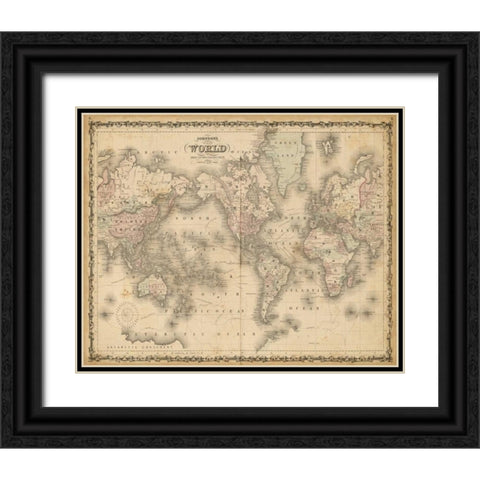 Johnsons Map of the World Black Ornate Wood Framed Art Print with Double Matting by Johnson