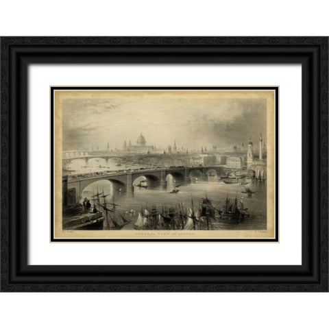 General View of London Black Ornate Wood Framed Art Print with Double Matting by Bartlett, W.H.