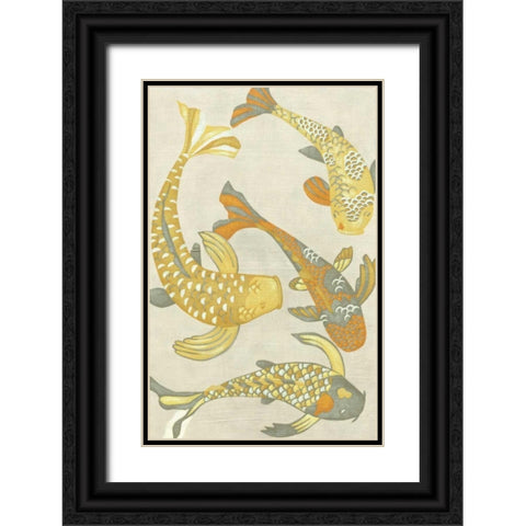 Golden Koi I Black Ornate Wood Framed Art Print with Double Matting by Zarris, Chariklia