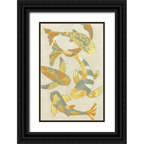 Golden Koi II Black Ornate Wood Framed Art Print with Double Matting by Zarris, Chariklia