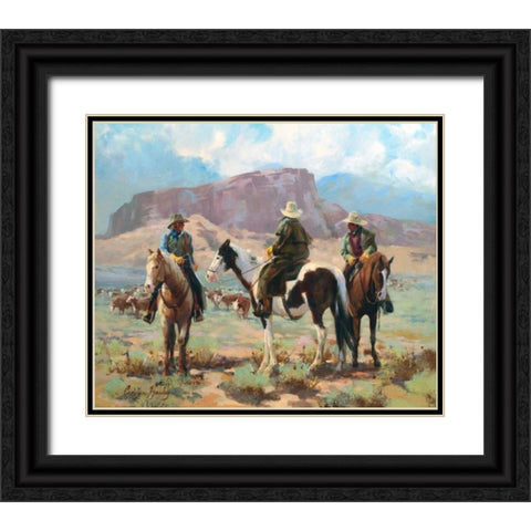 Three Cowboys Black Ornate Wood Framed Art Print with Double Matting by Hawley, Carolyne