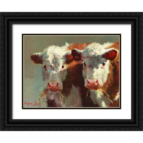 Cow Belles Black Ornate Wood Framed Art Print with Double Matting by Hawley, Carolyne