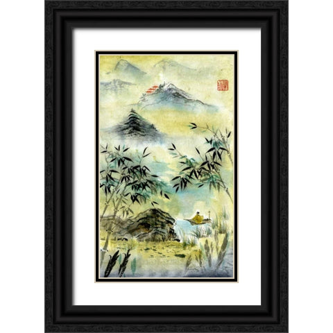 Having Visited Qui Baishi Black Ornate Wood Framed Art Print with Double Matting by Rae, Nan