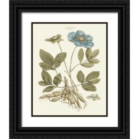 Bashful Blue Florals I Black Ornate Wood Framed Art Print with Double Matting by Miller, John