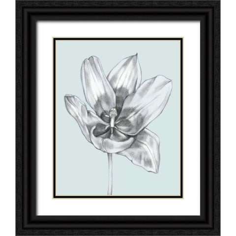 Silvery Blue Tulips II Black Ornate Wood Framed Art Print with Double Matting by Goldberger, Jennifer