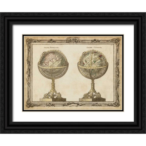 Terrestrial and Celestial Globes Black Ornate Wood Framed Art Print with Double Matting by Vision Studio