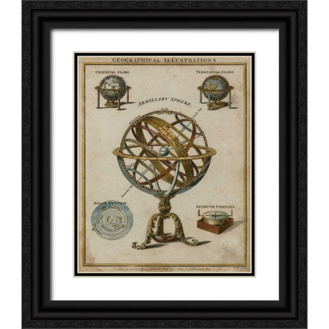 Geographical Illustrations Black Ornate Wood Framed Art Print with Double Matting by Vision Studio