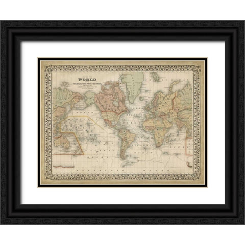Mitchells World Map Black Ornate Wood Framed Art Print with Double Matting by Mitchell
