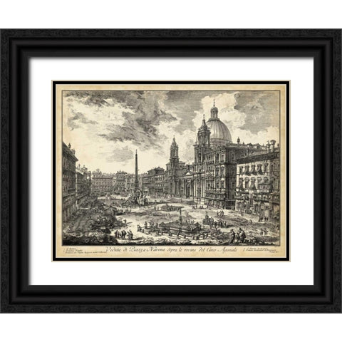 Veduta di Piazza Navona Black Ornate Wood Framed Art Print with Double Matting by Piranesi