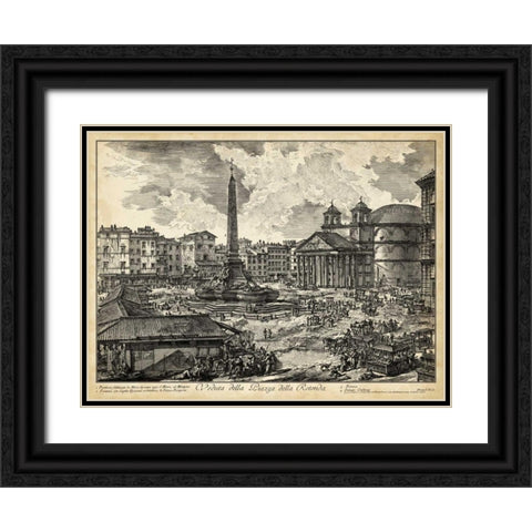 Veduta della Piazza della Rotunda Black Ornate Wood Framed Art Print with Double Matting by Piranesi