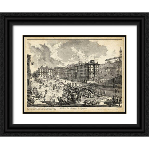Veduta di Piazza di Spagna Black Ornate Wood Framed Art Print with Double Matting by Piranesi