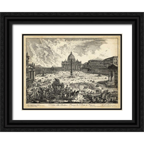 Veduta della Basilica di S. Pietro Black Ornate Wood Framed Art Print with Double Matting by Piranesi