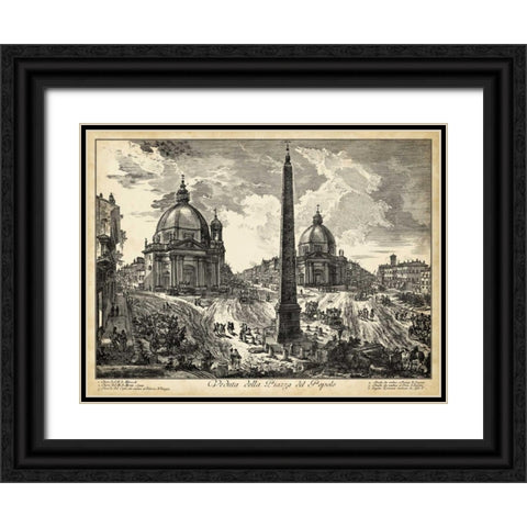 Veduta della Piazza del Popolo Black Ornate Wood Framed Art Print with Double Matting by Piranesi