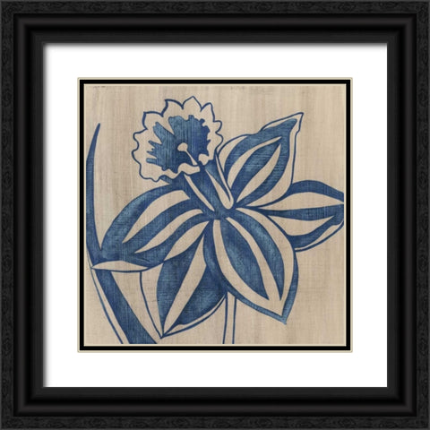 Indigo Daffodil Black Ornate Wood Framed Art Print with Double Matting by Zarris, Chariklia