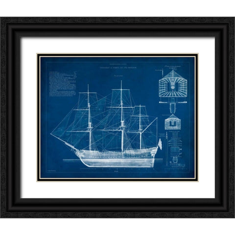 Antique Ship Blueprint IV Black Ornate Wood Framed Art Print with Double Matting by Vision Studio