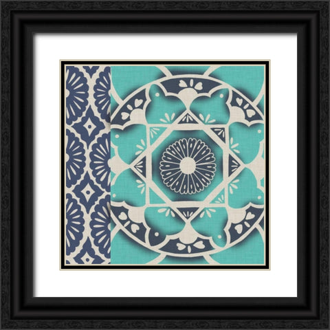 Blue Batik Tile II Black Ornate Wood Framed Art Print with Double Matting by Zarris, Chariklia