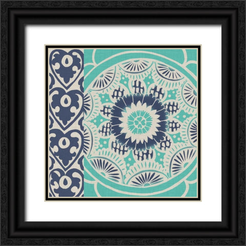 Blue Batik Tile III Black Ornate Wood Framed Art Print with Double Matting by Zarris, Chariklia