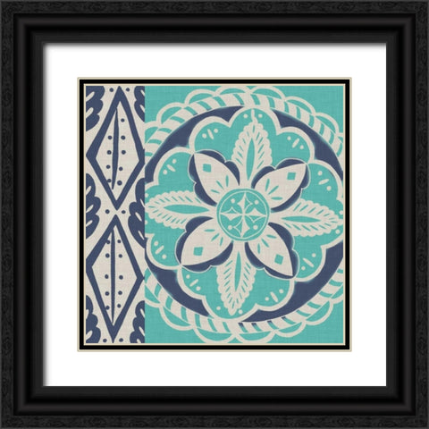 Blue Batik Tile IV Black Ornate Wood Framed Art Print with Double Matting by Zarris, Chariklia