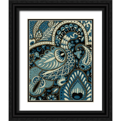 Indigo Peacock I Black Ornate Wood Framed Art Print with Double Matting by Zarris, Chariklia