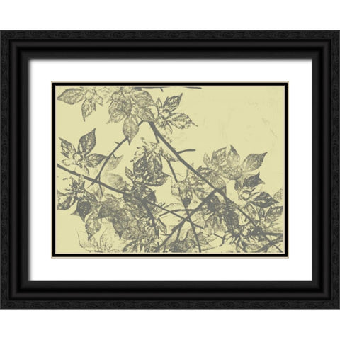 Grey Leaves I Black Ornate Wood Framed Art Print with Double Matting by Goldberger, Jennifer