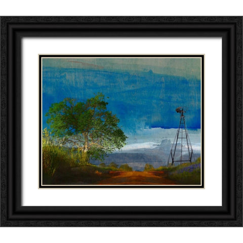 Road and Windmill Black Ornate Wood Framed Art Print with Double Matting by Jasper, Sisa