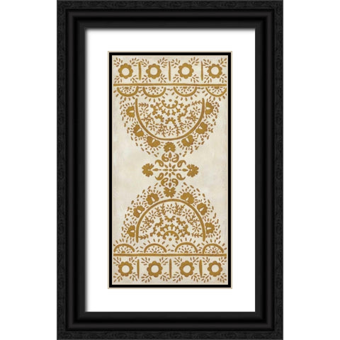 Ochre Embroidery I Black Ornate Wood Framed Art Print with Double Matting by Zarris, Chariklia