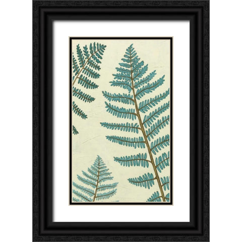 Blue Fern Trio I Black Ornate Wood Framed Art Print with Double Matting by Vess, June Erica