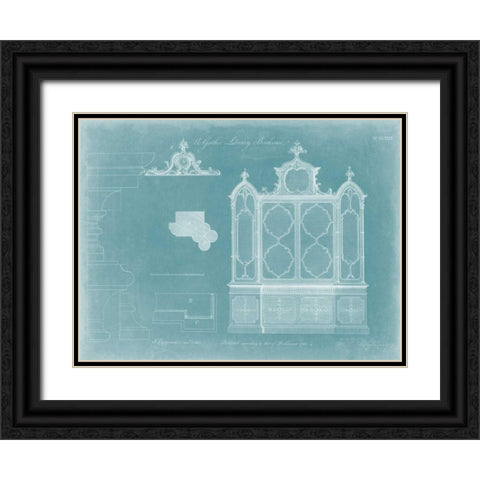 Gothic Library Bookcase Black Ornate Wood Framed Art Print with Double Matting by Chippendale, Thomas