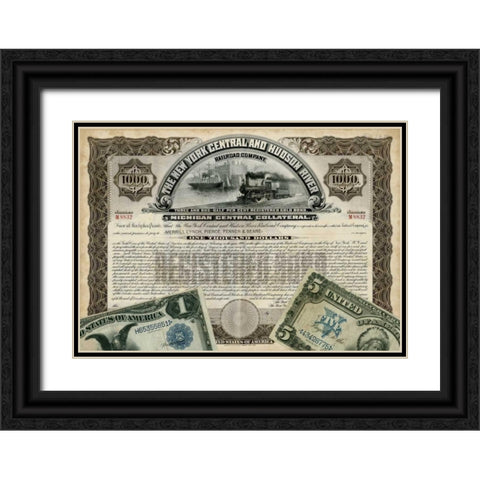 Antique Stock Certificate I Black Ornate Wood Framed Art Print with Double Matting by Vision Studio